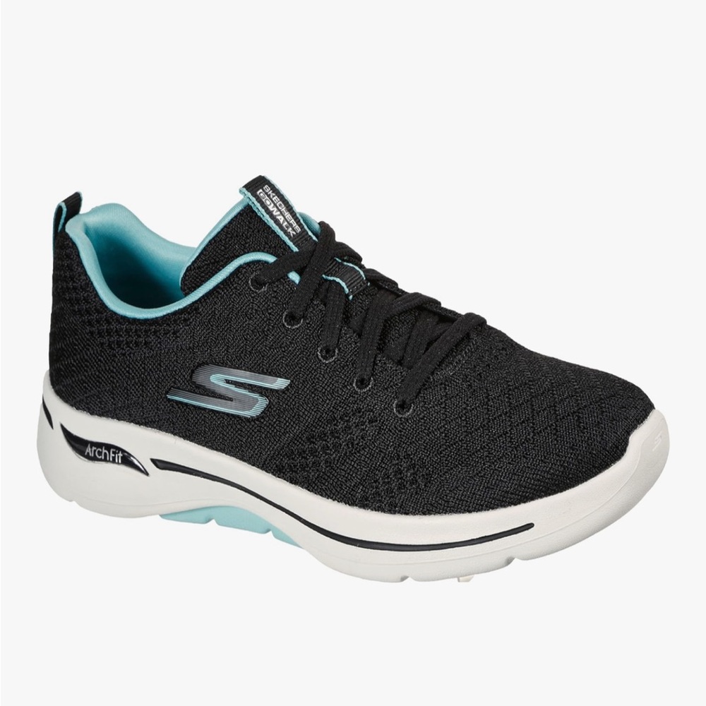 Skechers Women's Black and Aqua Sneakers - Picture 3 of 6